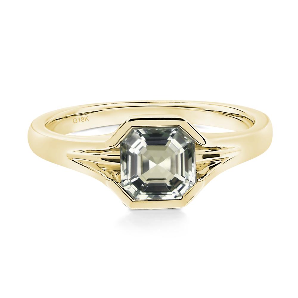 Asscher Cut Green Amethyst Solitaire Promise Ring - LUO Jewelry #metal_18k yellow gold