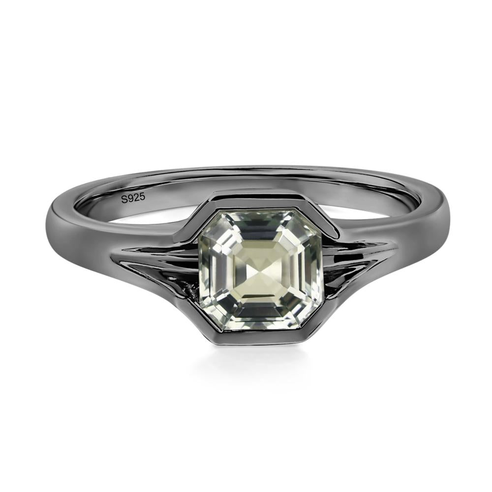 Asscher Cut Green Amethyst Solitaire Promise Ring - LUO Jewelry #metal_black finish sterling silver