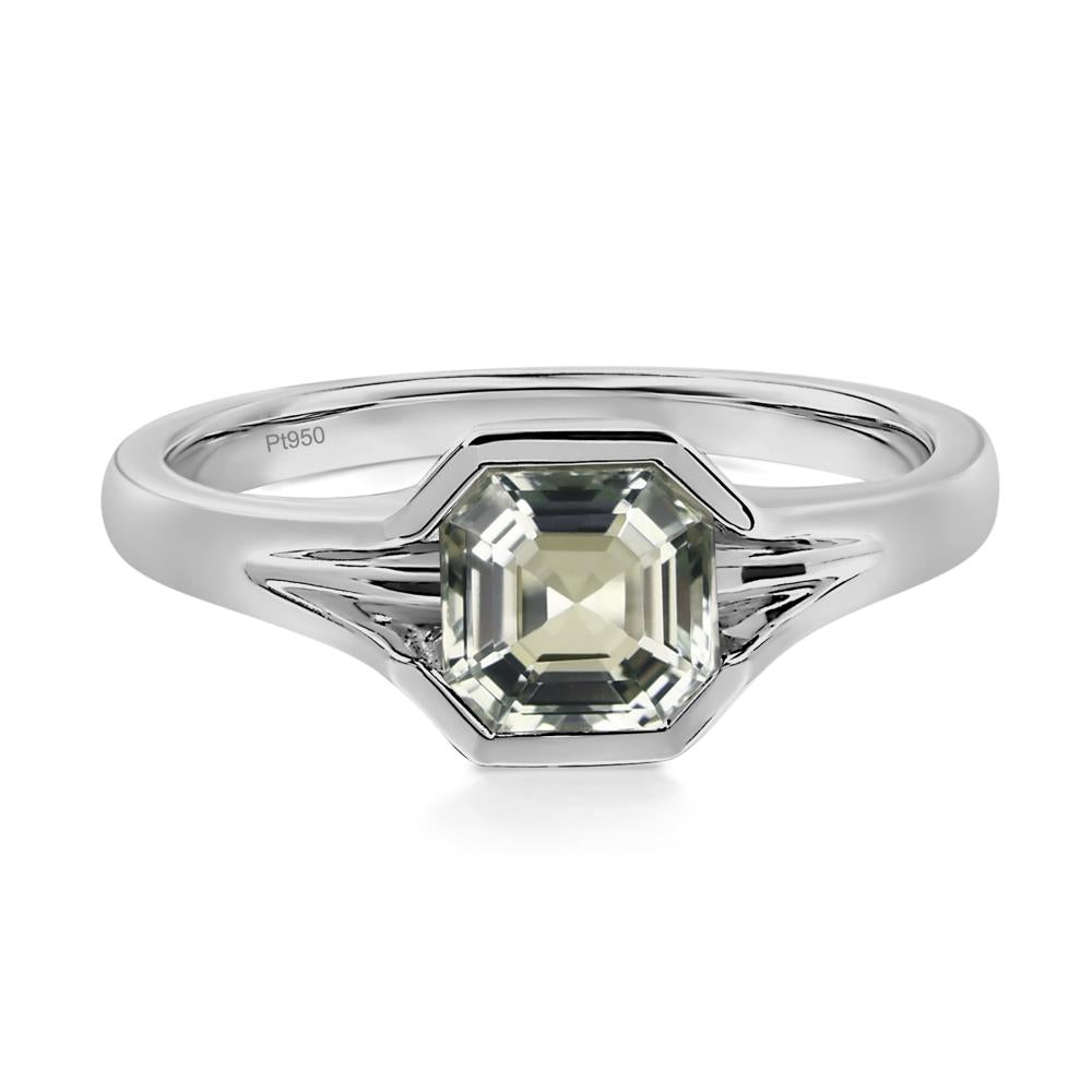 Asscher Cut Green Amethyst Solitaire Promise Ring - LUO Jewelry #metal_platinum