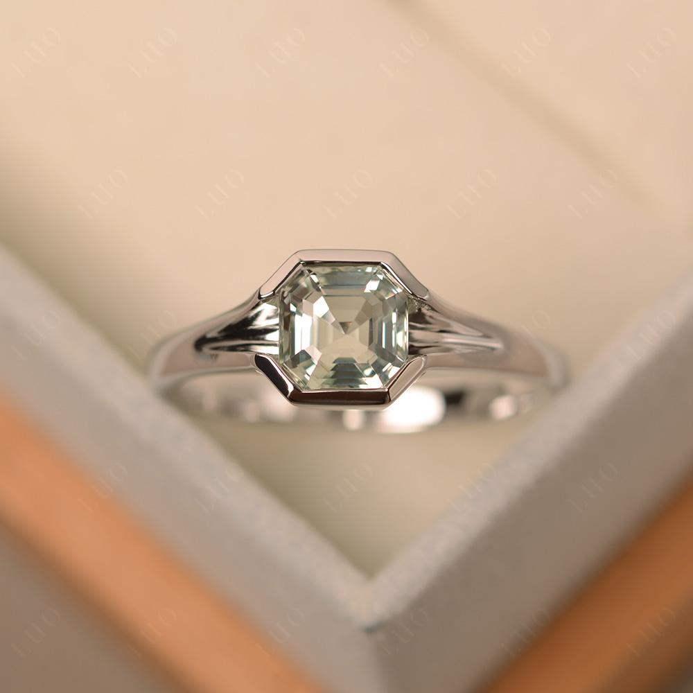 Asscher Cut Green Amethyst Solitaire Engagement Ring - LUO Jewelry