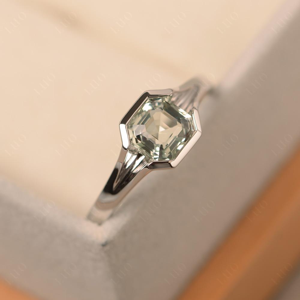 Asscher Cut Green Amethyst Solitaire Promise Ring - LUO Jewelry
