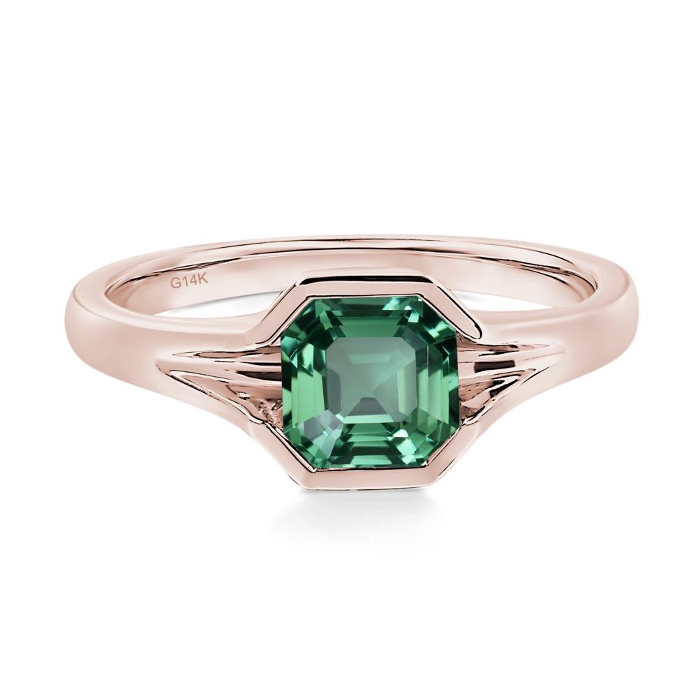 Asscher Cut Green Sapphire Solitaire Promise Ring - LUO Jewelry #metal_14k rose gold