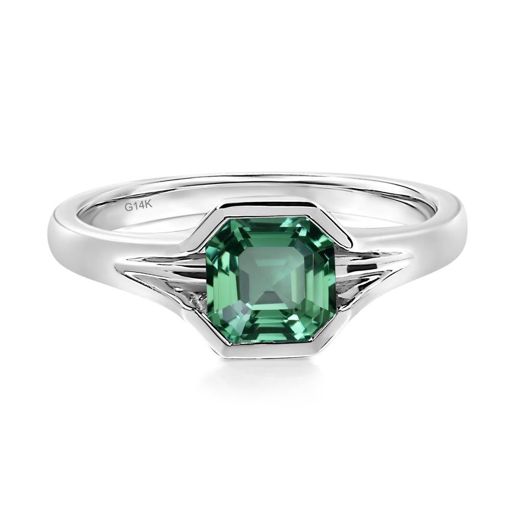 Asscher Cut Green Sapphire Solitaire Promise Ring - LUO Jewelry #metal_14k white gold