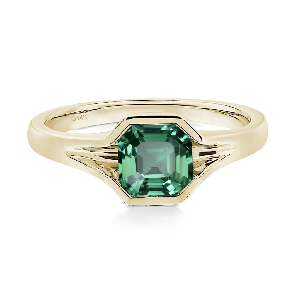 Asscher Cut Green Sapphire Solitaire Promise Ring - LUO Jewelry #metal_14k yellow gold
