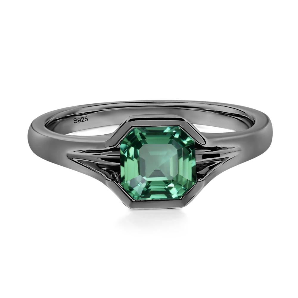 Asscher Cut Green Sapphire Solitaire Promise Ring - LUO Jewelry #metal_black finish sterling silver