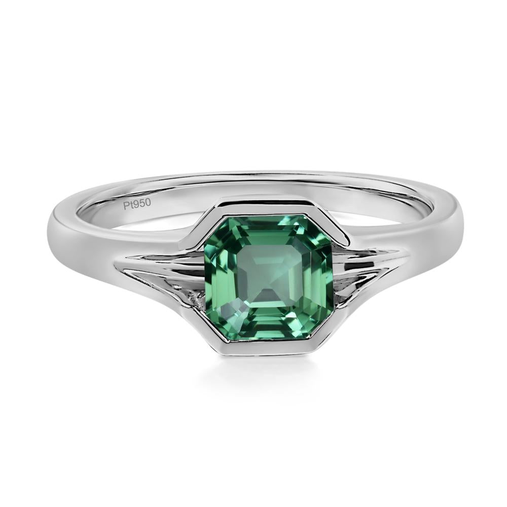 Asscher Cut Green Sapphire Solitaire Promise Ring - LUO Jewelry #metal_platinum