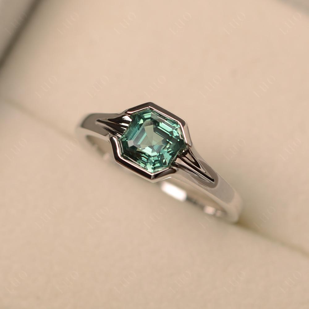 Asscher Cut Green Sapphire Solitaire Promise Ring - LUO Jewelry