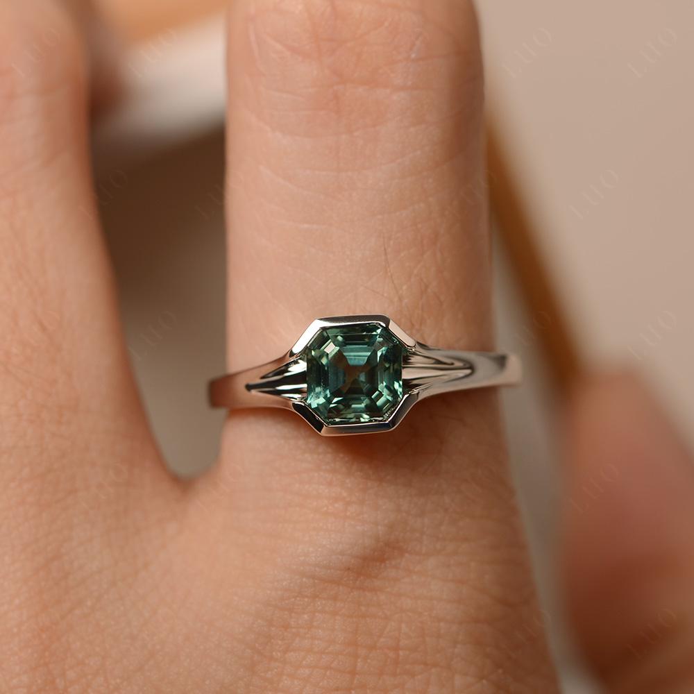 Asscher Cut Green Sapphire Solitaire Promise Ring - LUO Jewelry