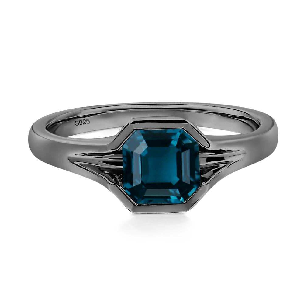 Asscher Cut London Blue Topaz Solitaire Promise Ring - LUO Jewelry #metal_black finish sterling silver