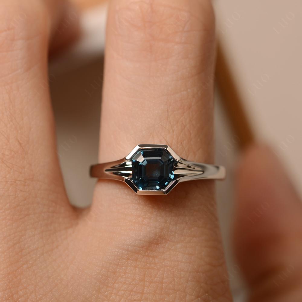 Asscher Cut London Blue Topaz Solitaire Promise Ring - LUO Jewelry