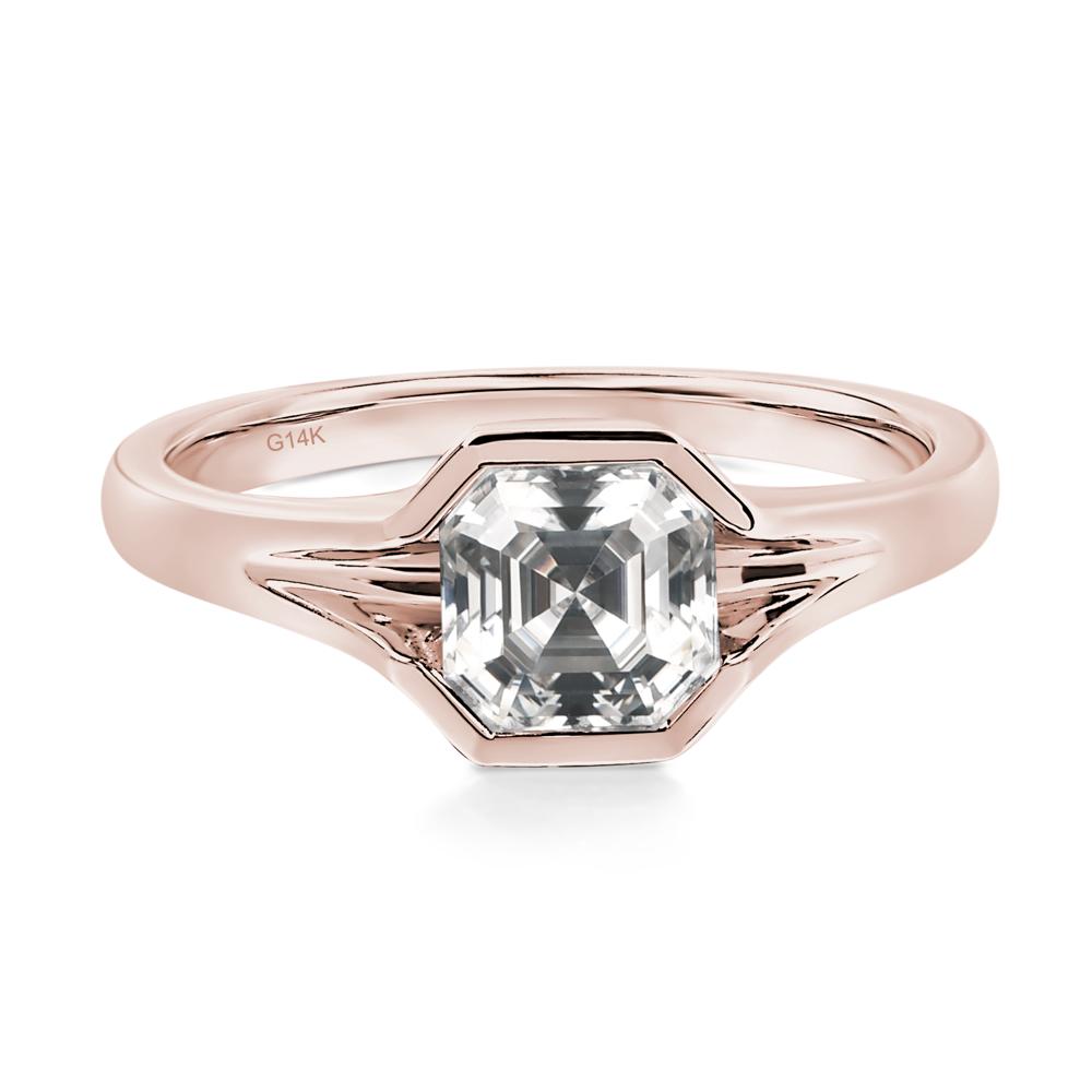 Asscher Cut Moissanite Solitaire Promise Ring - LUO Jewelry #metal_14k rose gold