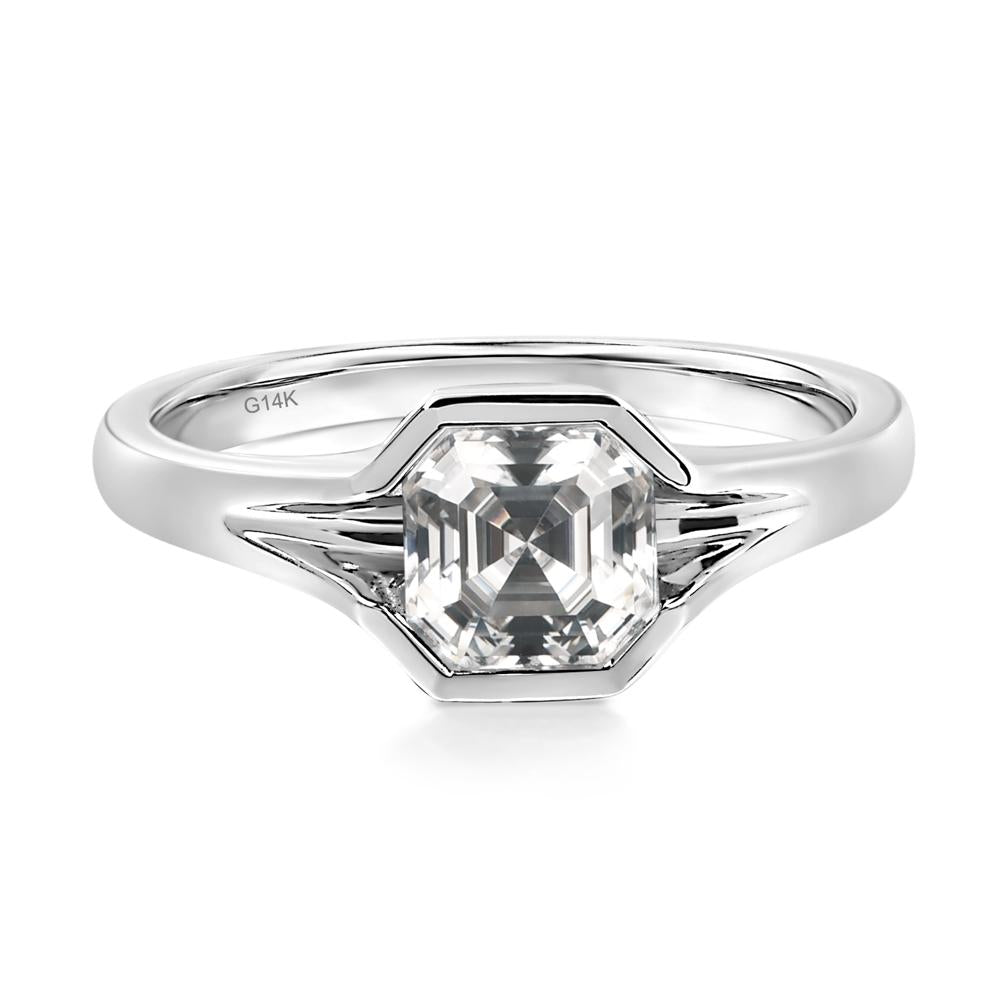Asscher Cut Moissanite Solitaire Promise Ring - LUO Jewelry #metal_14k white gold