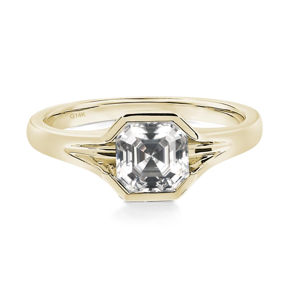 Asscher Cut Moissanite Solitaire Promise Ring - LUO Jewelry #metal_14k yellow gold