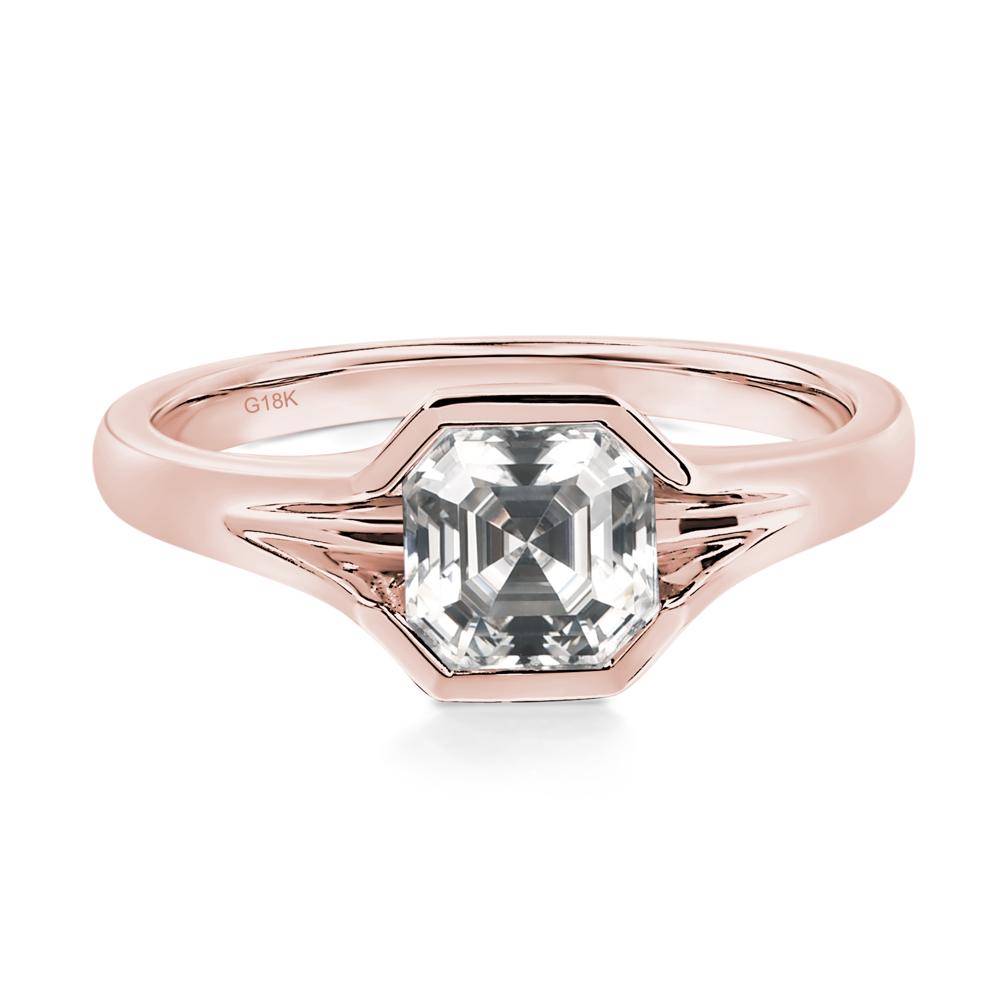 Asscher Cut Moissanite Solitaire Promise Ring - LUO Jewelry #metal_18k rose gold