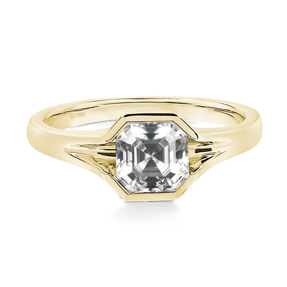 Asscher Cut Moissanite Solitaire Promise Ring - LUO Jewelry #metal_18k yellow gold