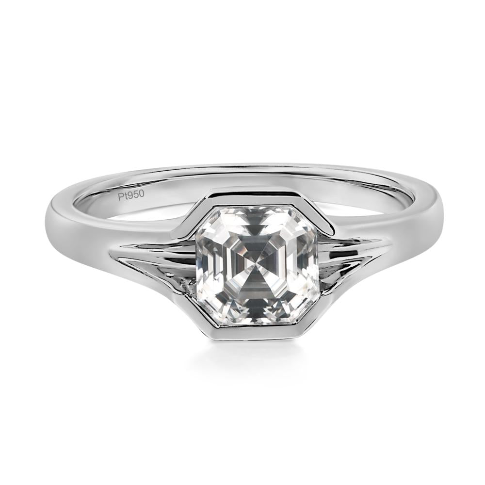 Asscher Cut Moissanite Solitaire Promise Ring - LUO Jewelry #metal_platinum