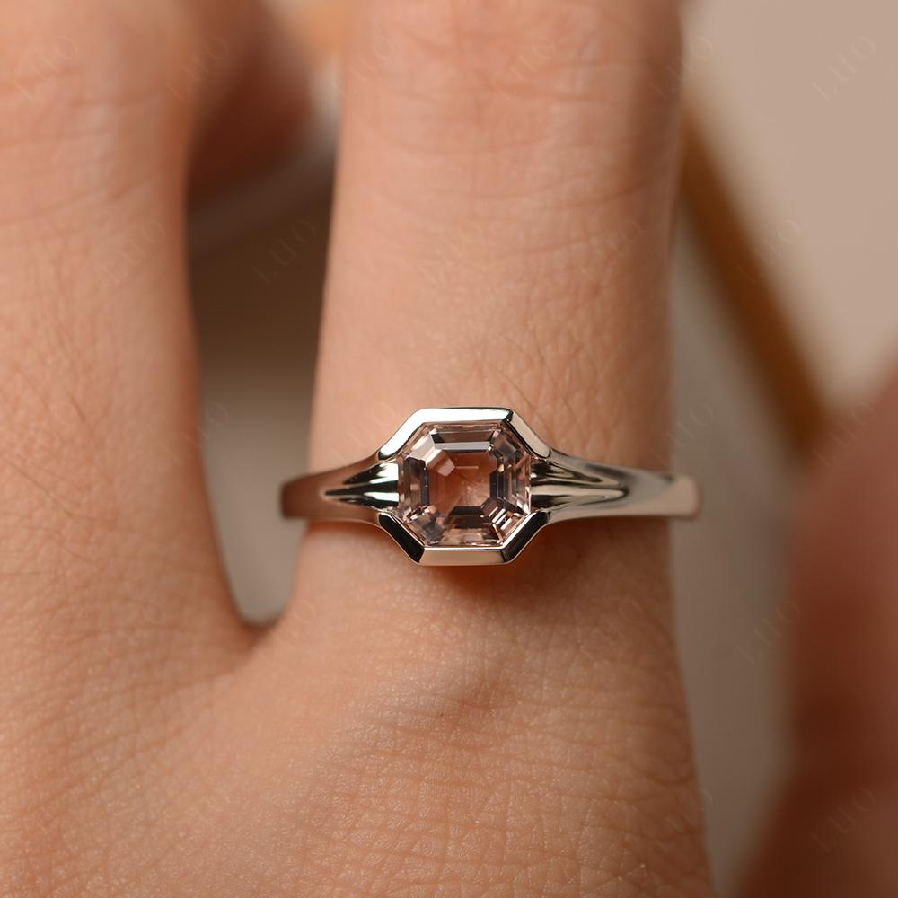 Asscher Cut Morganite Solitaire Promise Ring - LUO Jewelry