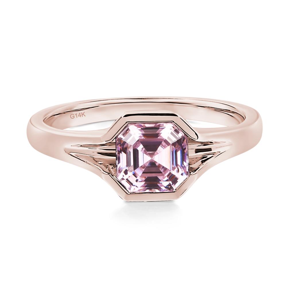 Asscher Cut Pink Cubic Zirconia Solitaire Promise Ring - LUO Jewelry #metal_14k rose gold
