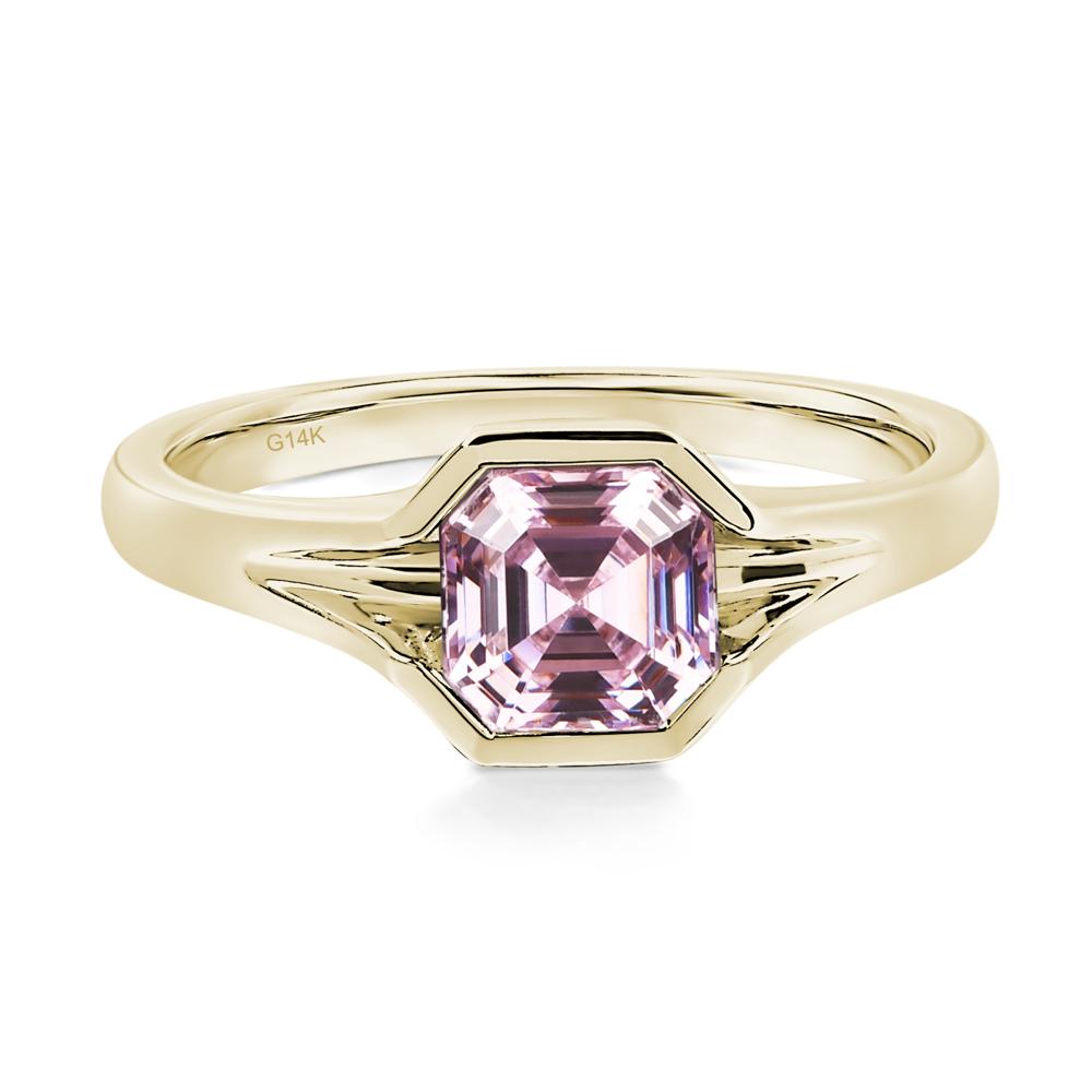 Asscher Cut Pink Cubic Zirconia Solitaire Promise Ring - LUO Jewelry #metal_14k yellow gold