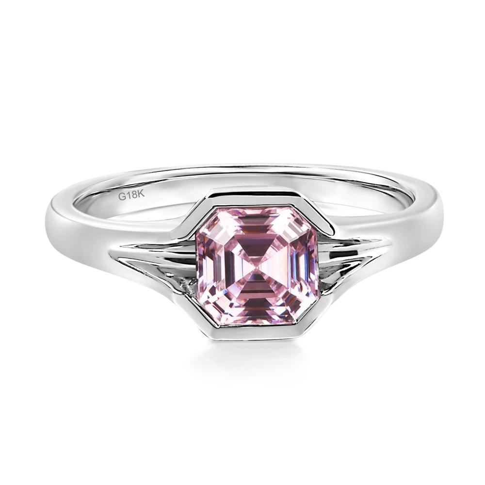 Asscher Cut Pink Cubic Zirconia Solitaire Promise Ring - LUO Jewelry #metal_18k white gold