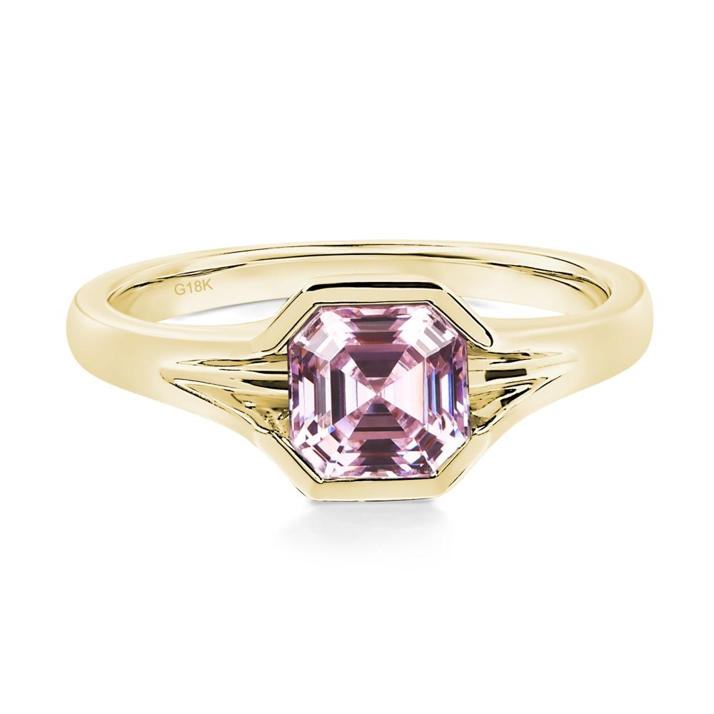 Asscher Cut Pink Cubic Zirconia Solitaire Promise Ring - LUO Jewelry #metal_18k yellow gold