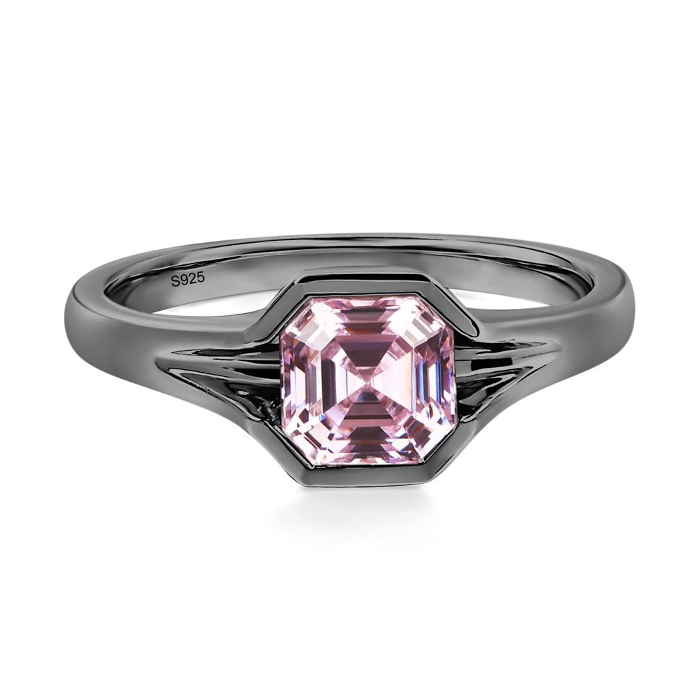 Asscher Cut Pink Cubic Zirconia Solitaire Promise Ring - LUO Jewelry #metal_black finish sterling silver