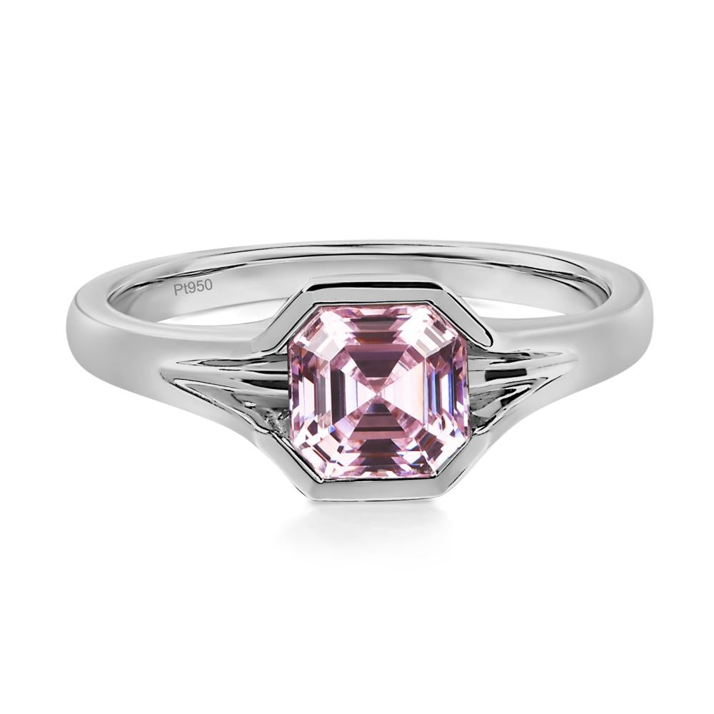 Asscher Cut Pink Cubic Zirconia Solitaire Promise Ring - LUO Jewelry #metal_platinum