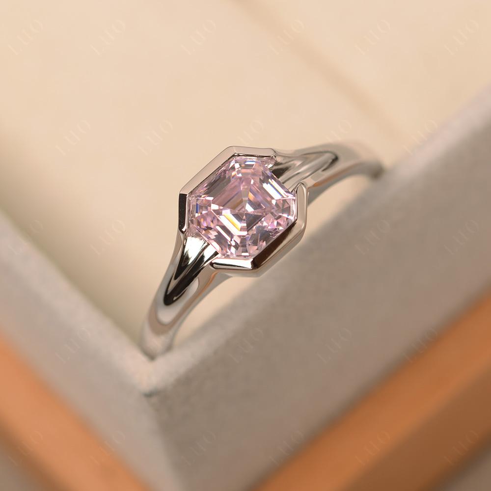 Asscher Cut Pink Cubic Zirconia Solitaire Promise Ring - LUO Jewelry