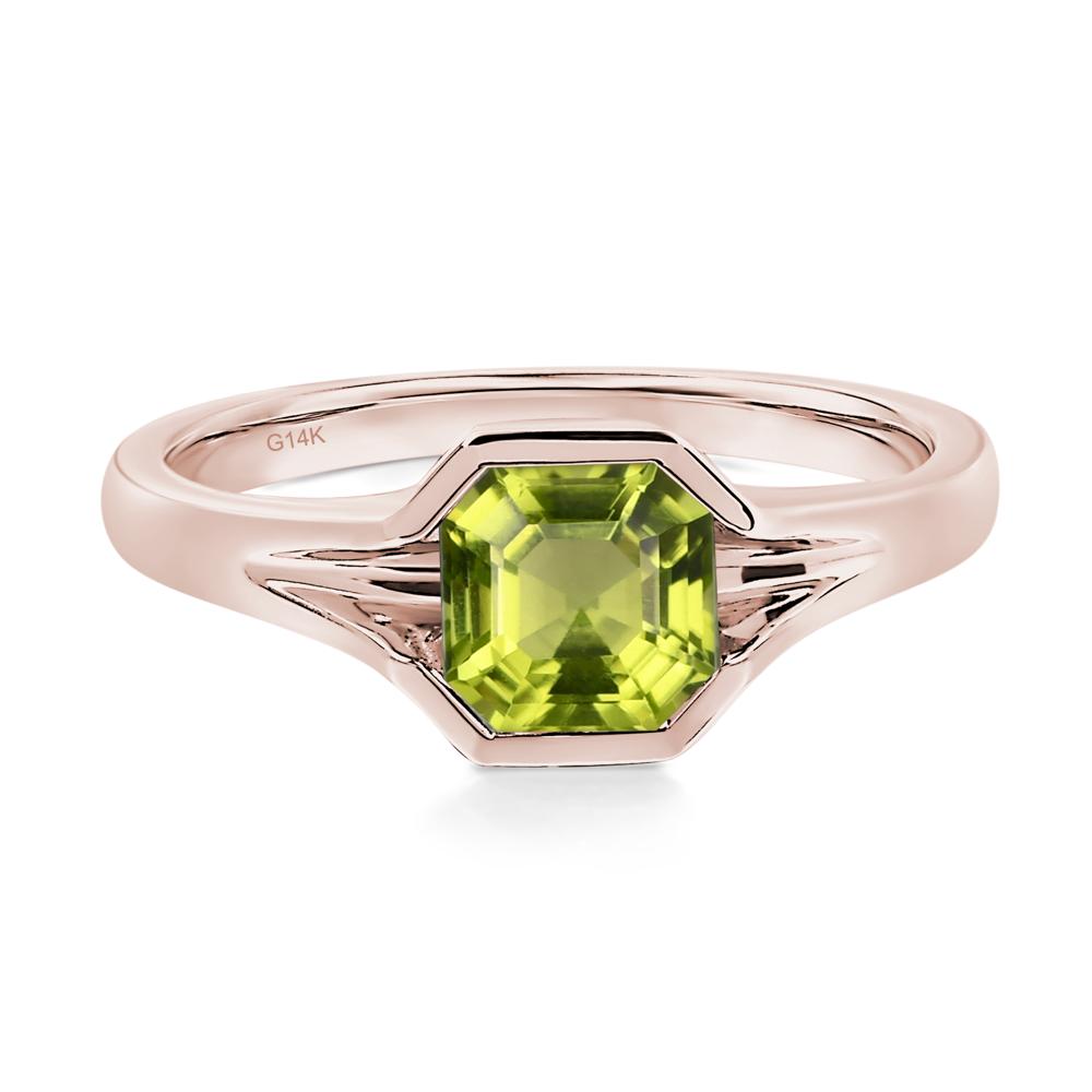 Asscher Cut Peridot Solitaire Promise Ring - LUO Jewelry #metal_14k rose gold
