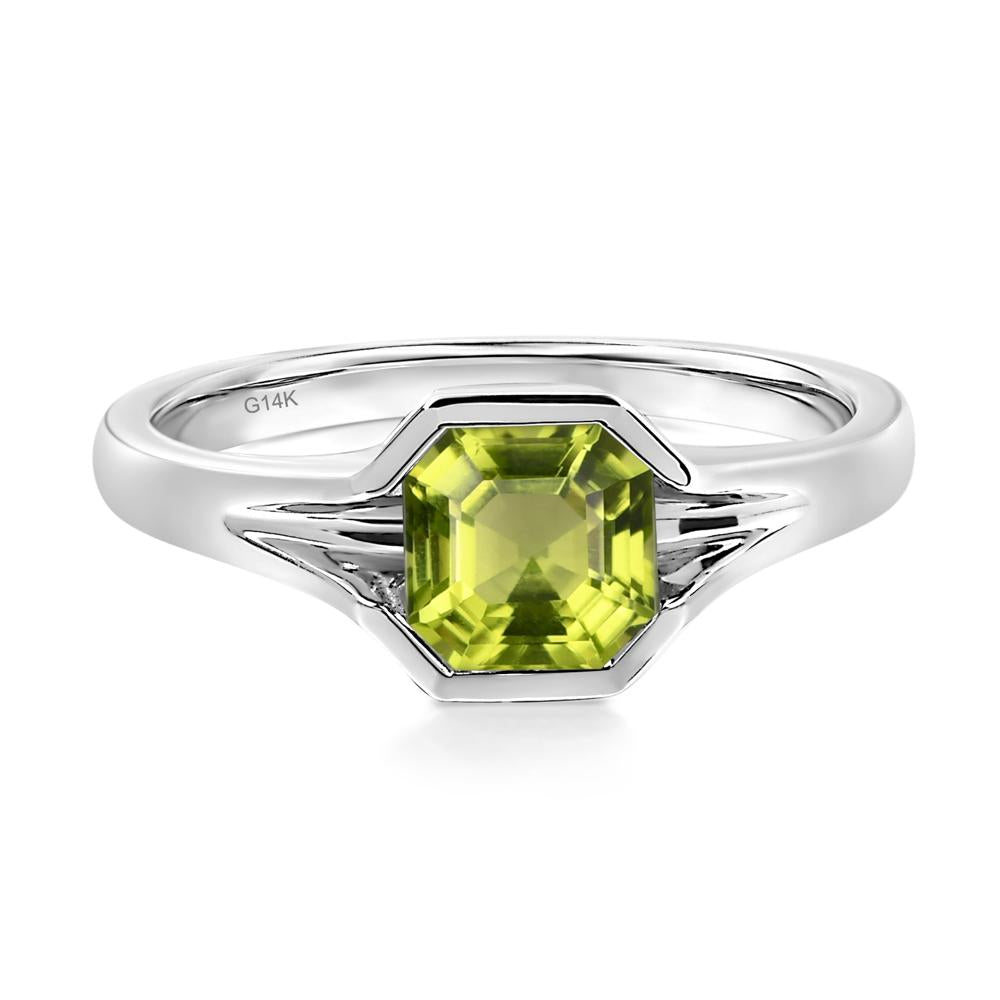 Asscher Cut Peridot Solitaire Promise Ring - LUO Jewelry #metal_14k white gold