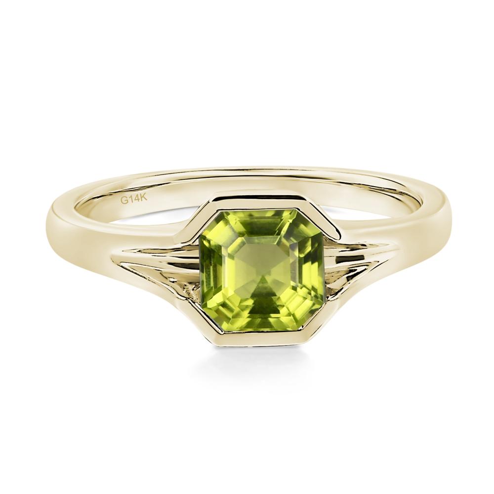 Asscher Cut Peridot Solitaire Promise Ring - LUO Jewelry #metal_14k yellow gold