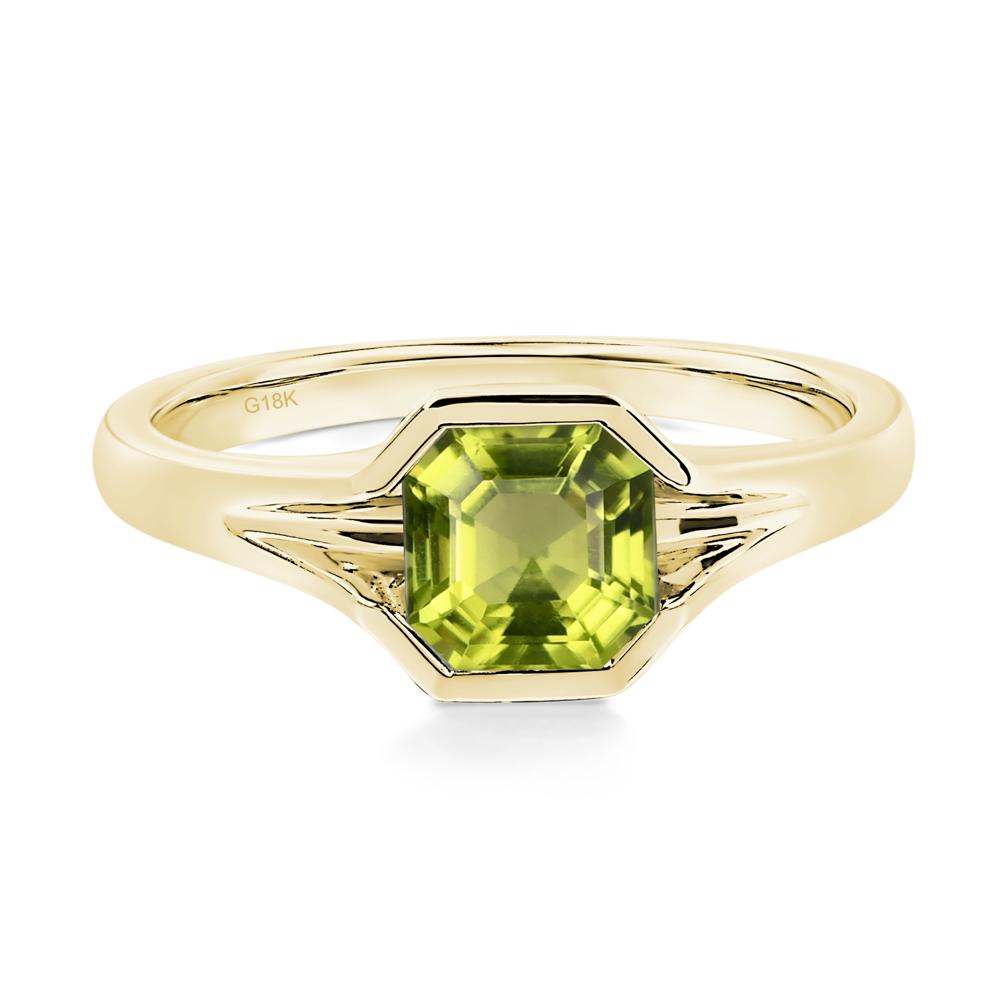 Asscher Cut Peridot Solitaire Promise Ring - LUO Jewelry #metal_18k yellow gold