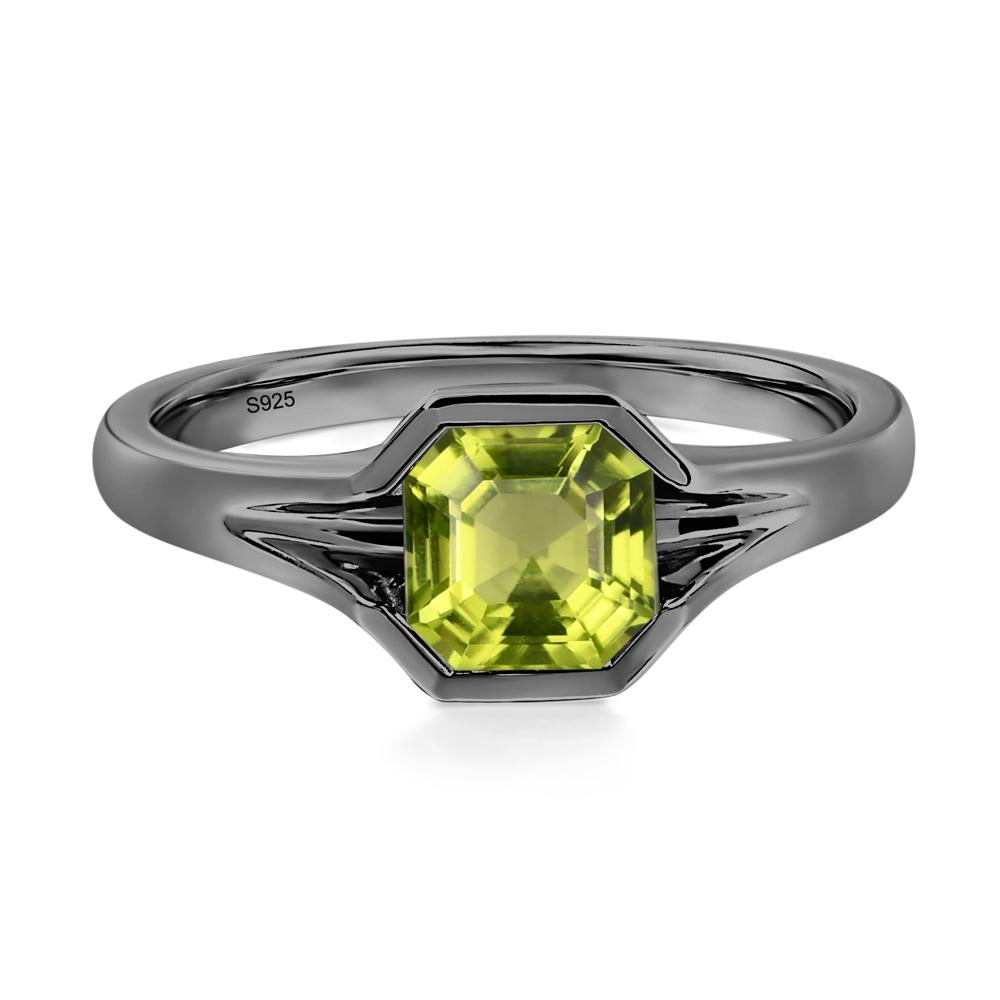 Asscher Cut Peridot Solitaire Promise Ring - LUO Jewelry #metal_black finish sterling silver