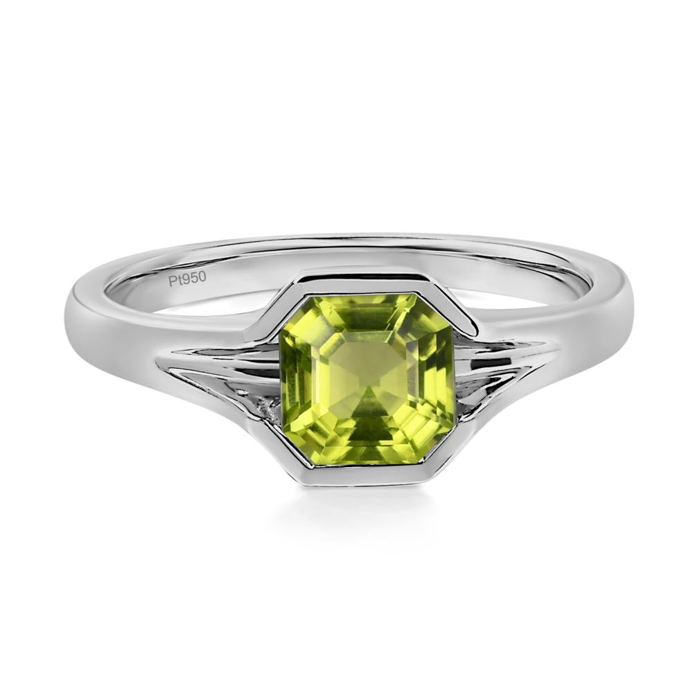 Asscher Cut Peridot Solitaire Promise Ring - LUO Jewelry #metal_platinum