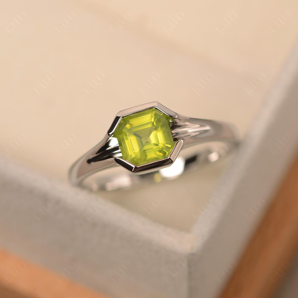 Asscher Cut Peridot Solitaire Promise Ring - LUO Jewelry