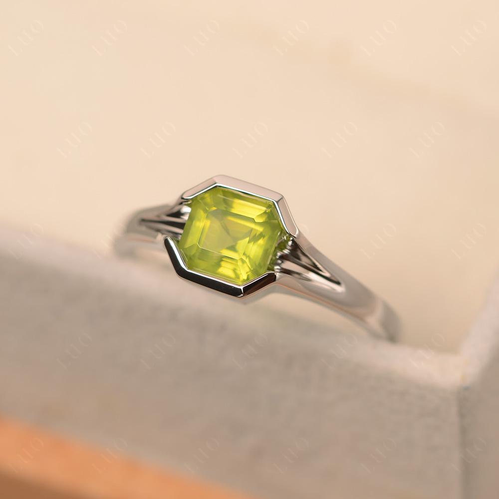 Asscher Cut Peridot Solitaire Promise Ring - LUO Jewelry