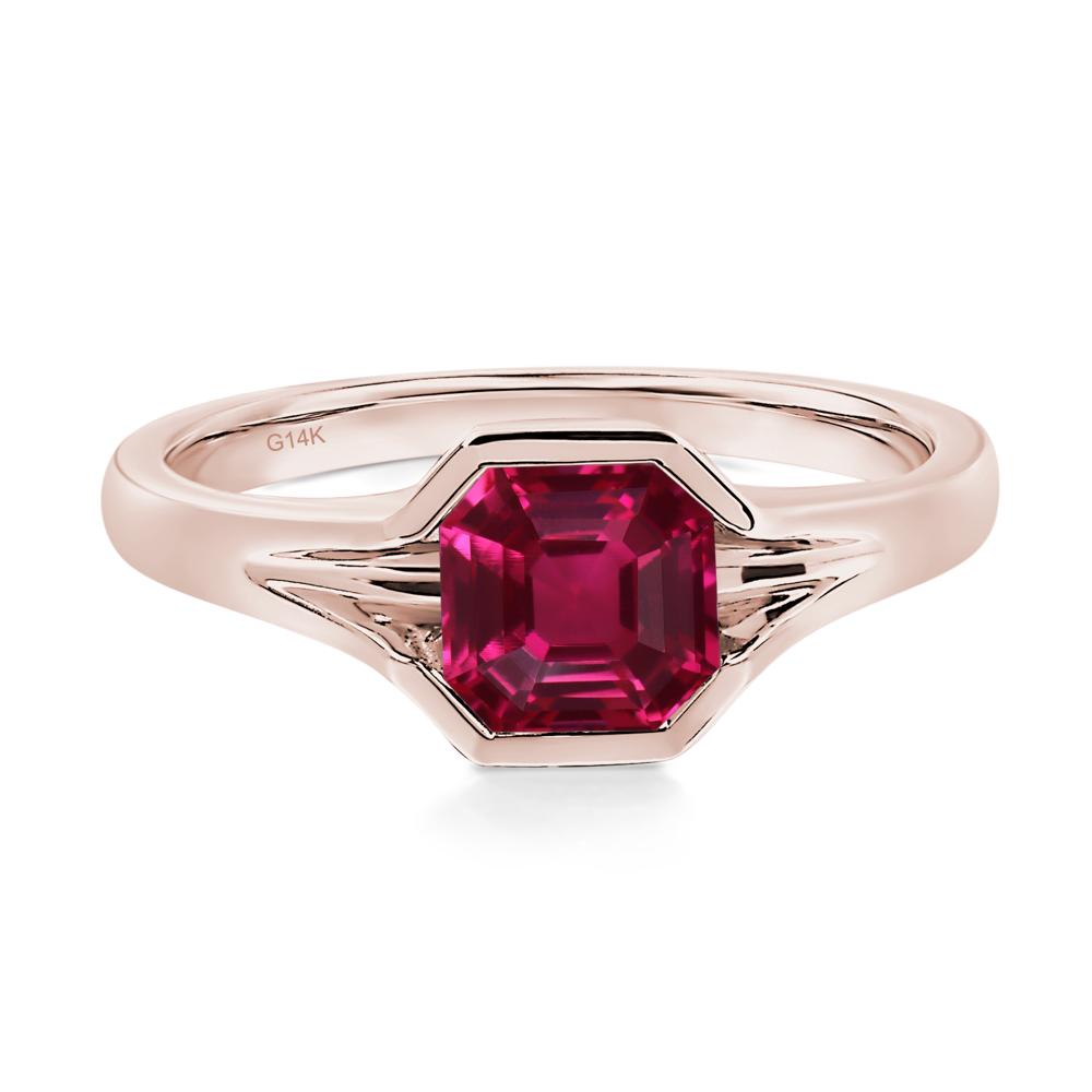 Asscher Cut Ruby Solitaire Promise Ring - LUO Jewelry #metal_14k rose gold