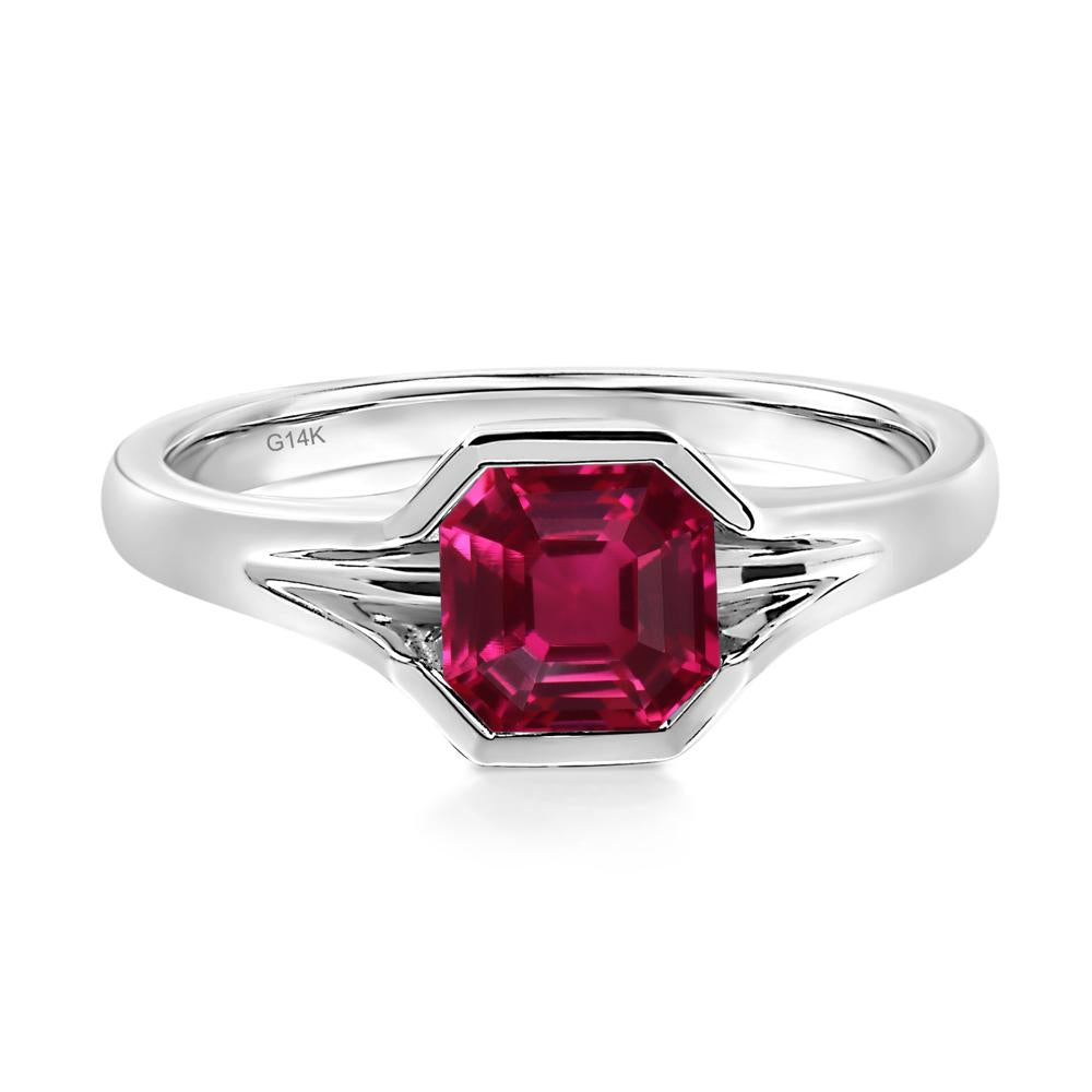Asscher Cut Ruby Solitaire Promise Ring - LUO Jewelry #metal_14k white gold