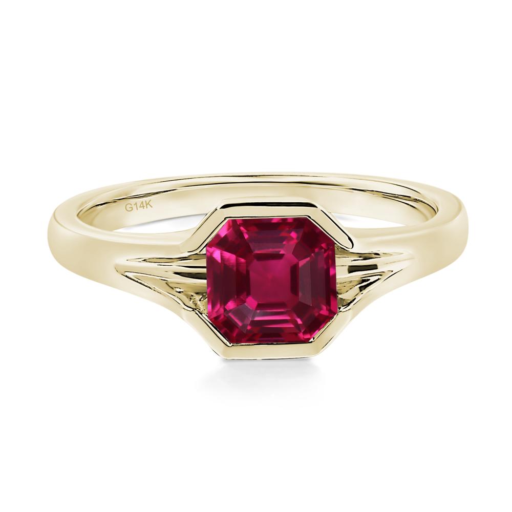 Asscher Cut Ruby Solitaire Promise Ring - LUO Jewelry #metal_14k yellow gold