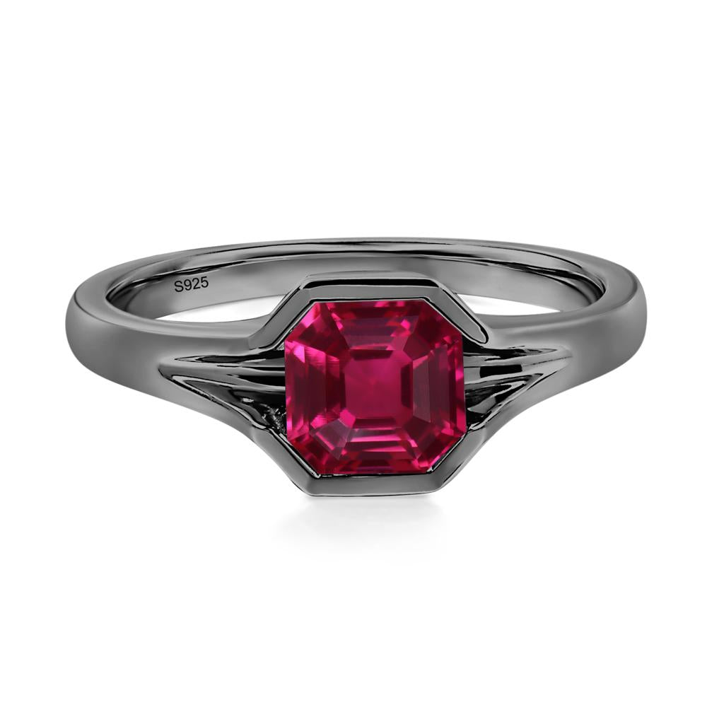 Asscher Cut Ruby Solitaire Promise Ring - LUO Jewelry #metal_black finish sterling silver