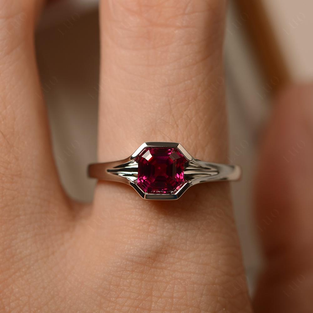 Asscher Cut Ruby Solitaire Promise Ring - LUO Jewelry