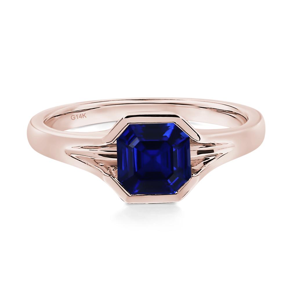 Asscher Cut Lab Sapphire Solitaire Promise Ring - LUO Jewelry #metal_14k rose gold