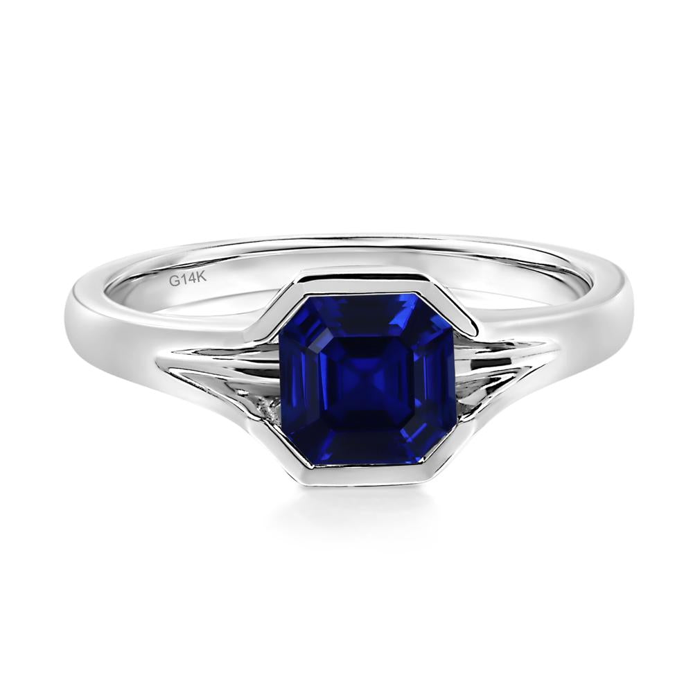 Asscher Cut Lab Sapphire Solitaire Promise Ring - LUO Jewelry #metal_14k white gold