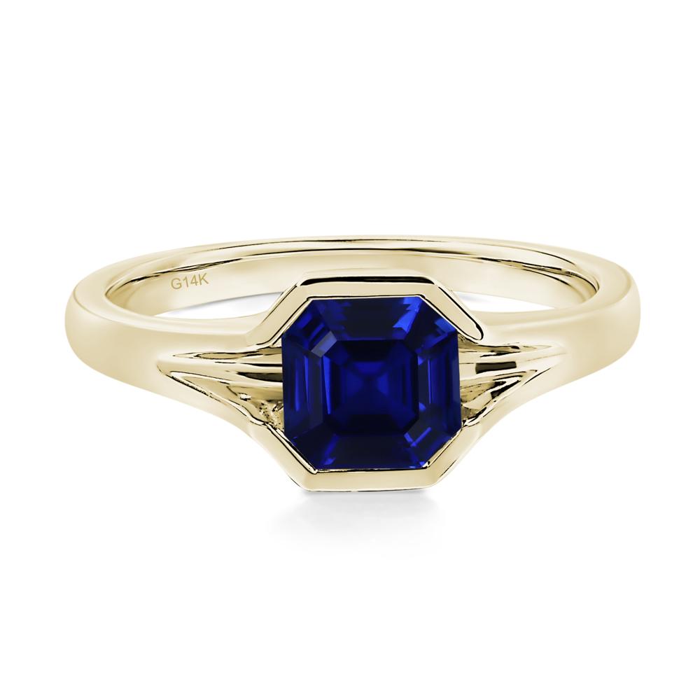 Asscher Cut Lab Sapphire Solitaire Promise Ring - LUO Jewelry #metal_14k yellow gold