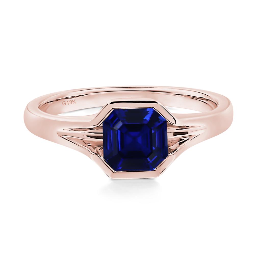 Asscher Cut Lab Sapphire Solitaire Promise Ring - LUO Jewelry #metal_18k rose gold