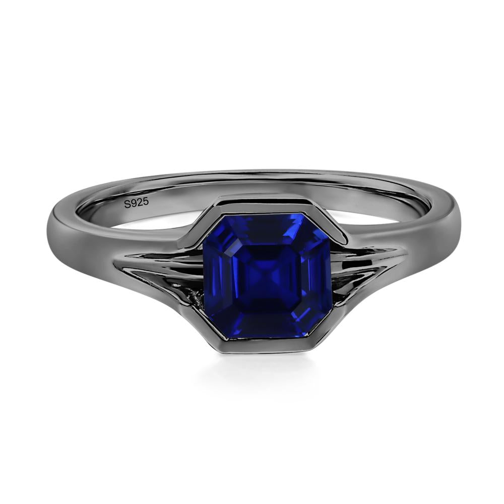 Asscher Cut Lab Sapphire Solitaire Promise Ring - LUO Jewelry #metal_black finish sterling silver