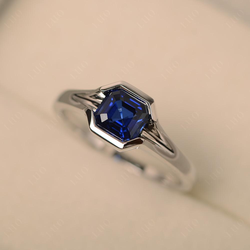 Asscher Cut Lab Sapphire Solitaire Promise Ring - LUO Jewelry