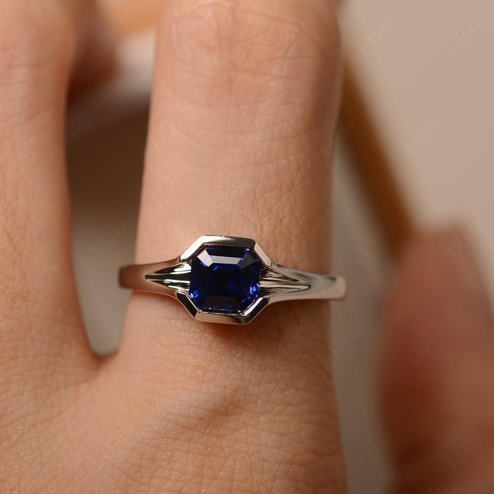 Asscher Cut Lab Sapphire Solitaire Engagement Ring - LUO Jewelry
