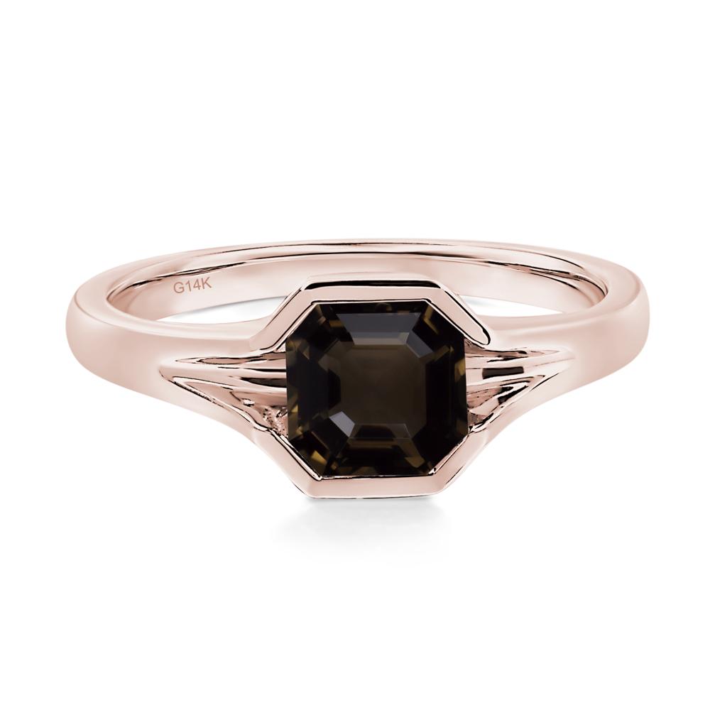 Asscher Cut Smoky Quartz Solitaire Promise Ring - LUO Jewelry #metal_14k rose gold