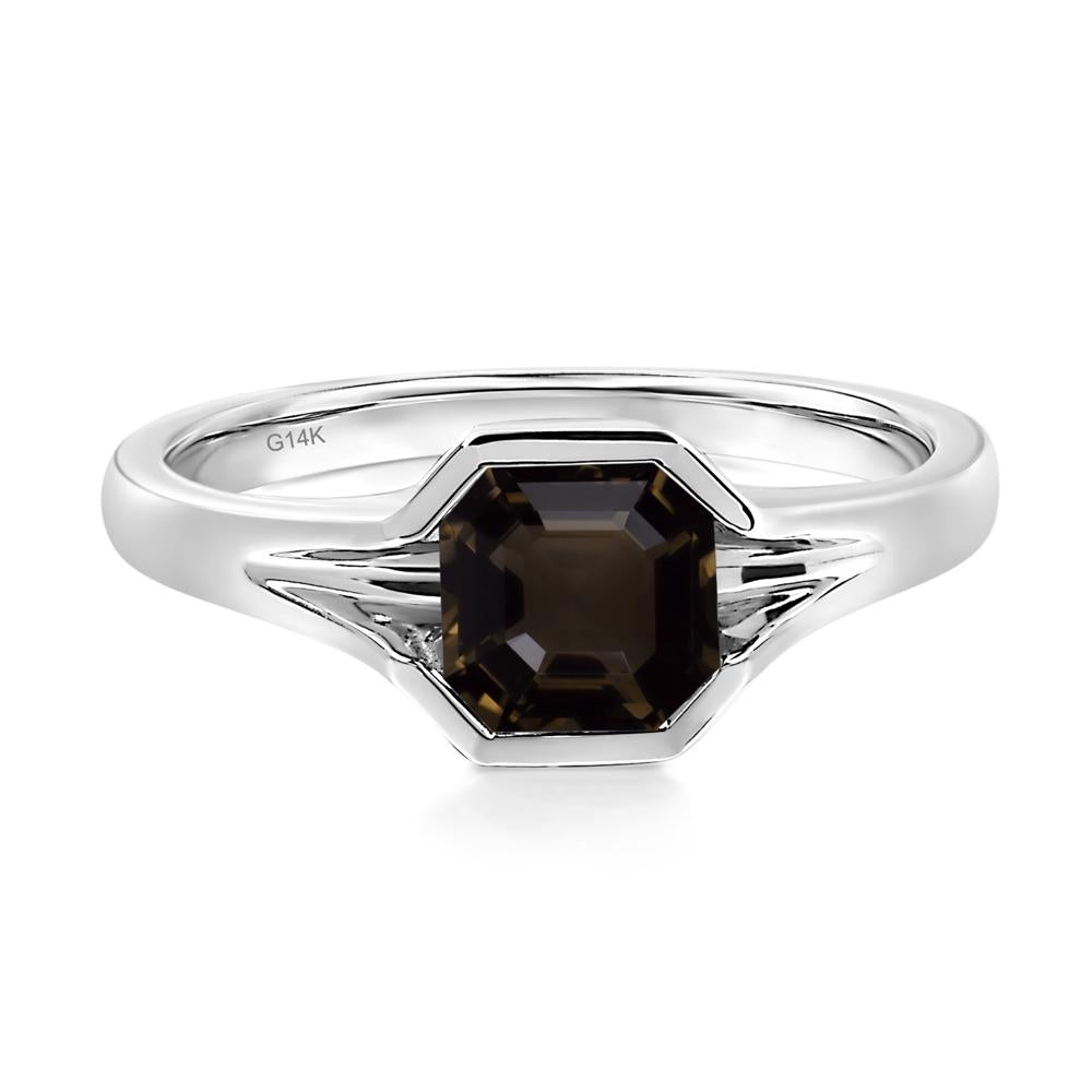 Asscher Cut Smoky Quartz Solitaire Promise Ring - LUO Jewelry #metal_14k white gold